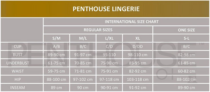 Таблица размеров белья Penthouse